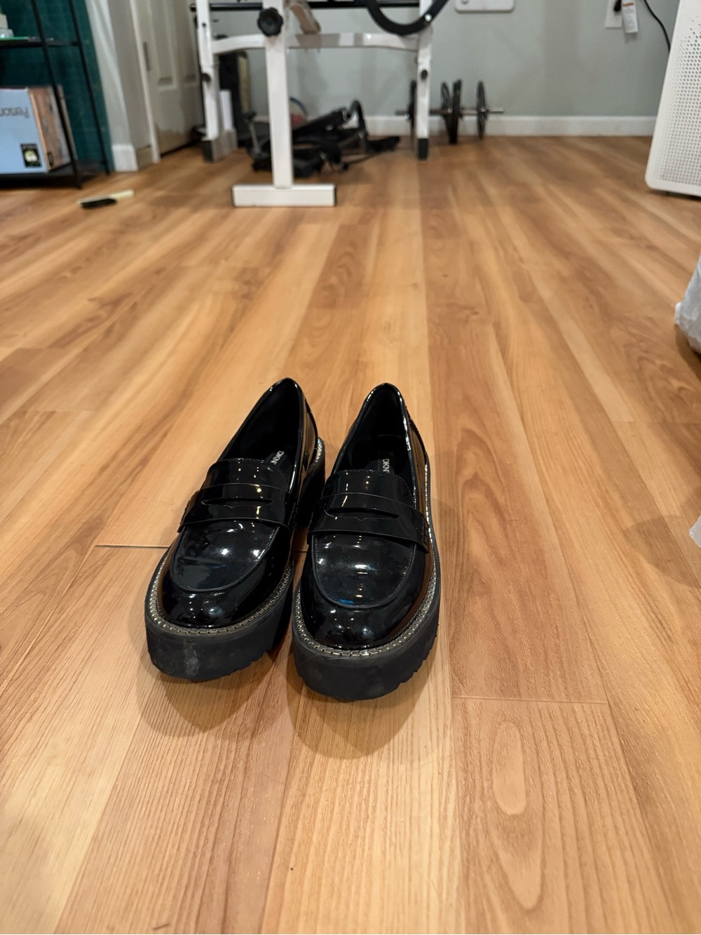 DKNY Black Patent Platform Penny Loafers